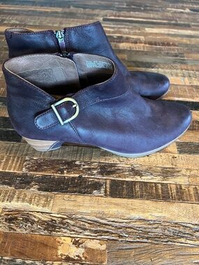 Dansko Darbie Plum Leather Ankle Booties with rBuckle